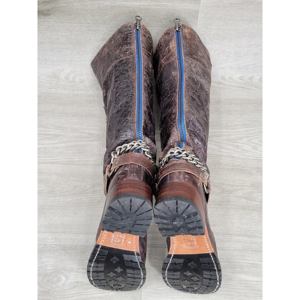 Vintage SENDRA Knee High Western Leather Belted With Big Cross Boots 9.5